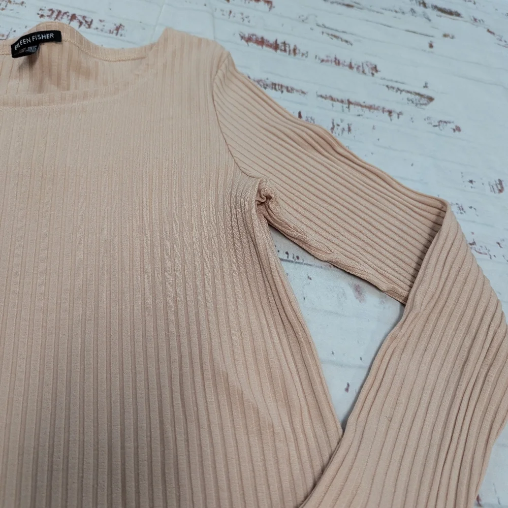 Eileen Fisher Long Sleeve Ribbed Basic Top - Picture 3 of 4